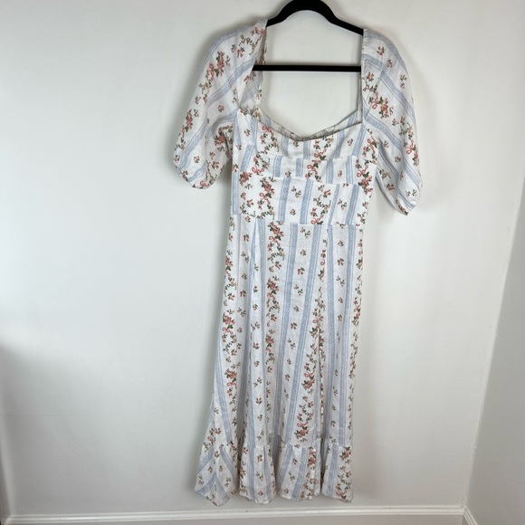 Reformation Belgium Linen Dress Surrey Floral Midi Puff Sleeves Size 8 - Picture 5 of 12
